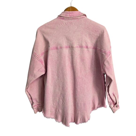 Celebrity Pink Woman's Faded Pink Button Up Jean Shacket Size Small - Picture 3 of 7